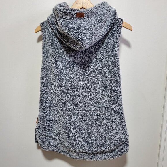 WANAKOME Kira Sherpa Hooded Vest Asymmetric Zip Wool Blend Grey Women's Small - Picture 9 of 16